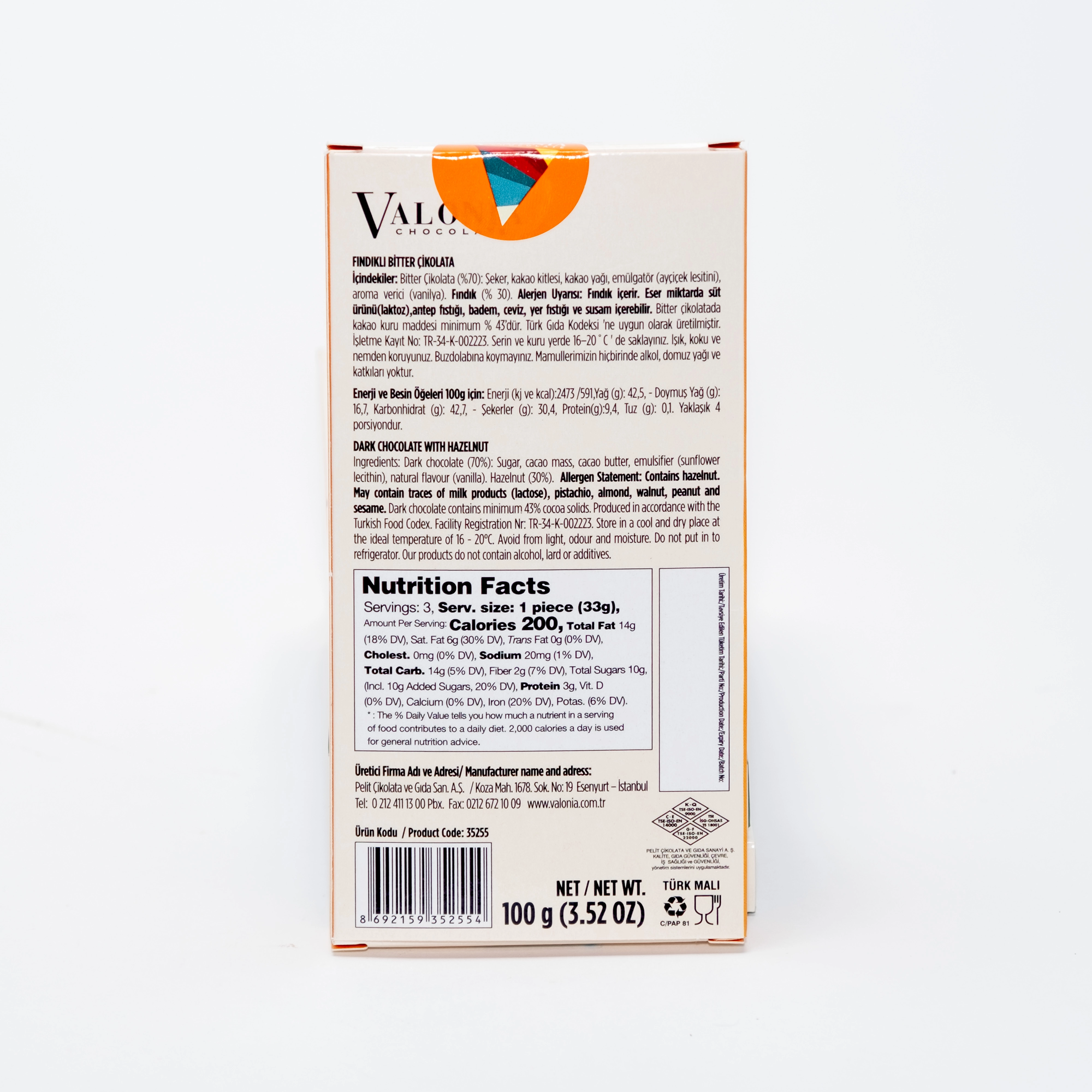 4U Bitter Fındıklı Çikolata  100Gr.